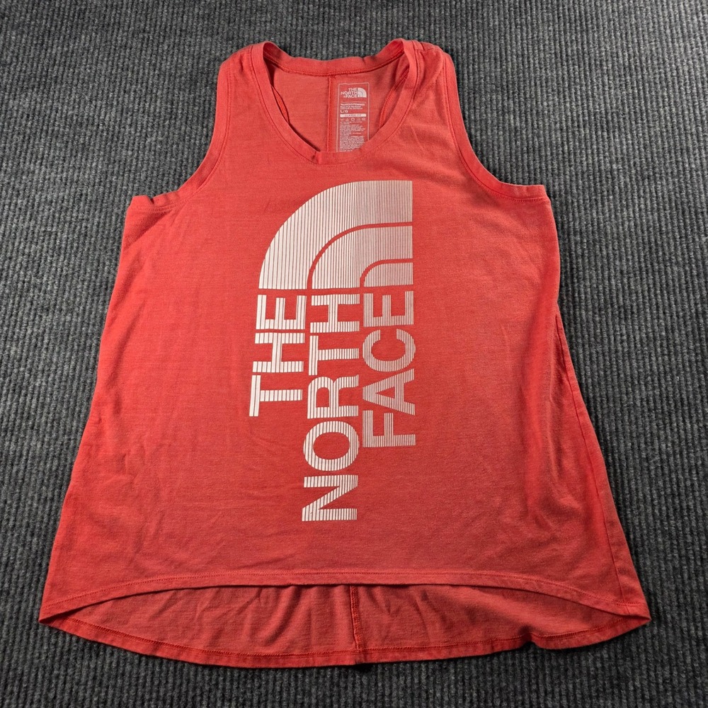 The North Face Womens Large‎ Coral Orange Graphic Logo Racerback Tank Top L/G